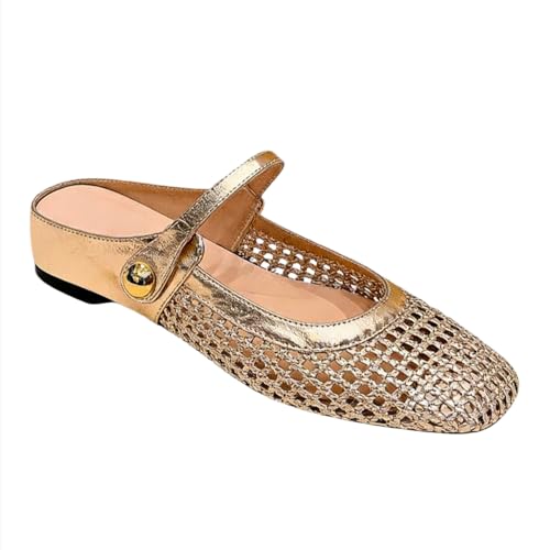 Women's Square Toe Woven Hollow Out Casual Flat Shoes, PU