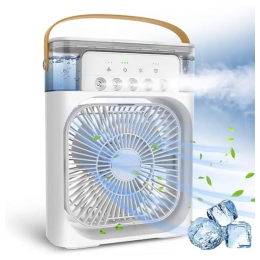 Ventilador de Mesa Portátil Mini Ar Condicionado Umidificador Climatizador Led Água e Gelo 3 Velocidades Led BRANCO