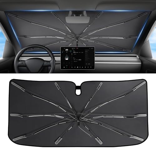 DAZANZAN 2026 Upgraded Windshield Sun Shade Umbrella [7-Layer Vinyl Coating Heat Shield] Foldable Front Window Sunshade Umbrella Flexible Handle Protect Interior from UV Keep Car Cooler (57" x 31")
