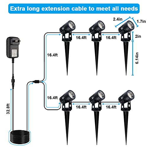 Volisun 6 Pack Outdoor Uplights Landscape Lighting With Transformer,131.2Ft Cable Ip65 Waterproof 12V Landscape Spotlights With Stakes (Metal Material) Outdoor Uplights For House,Flags,Warm White #TOP2