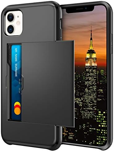Coolden for iPhone 11 Case Armor Shockproof Case for iPhone 11 Wallet Case Cover Protective Case Heavy Duty Hard Back Soft Bumper Phone Case Card Holder Slot Wallet Case Cover for iPhone 11 (Black)