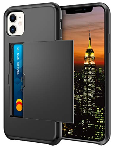 Coolden for iPhone 11 Case Wallet Cover Armor Shockproof Protective Heavy Duty Hard Back Soft Bumper Phone Cases Card Holder Slot Wallet Cover for iPhone 11 Phone Case (Black)