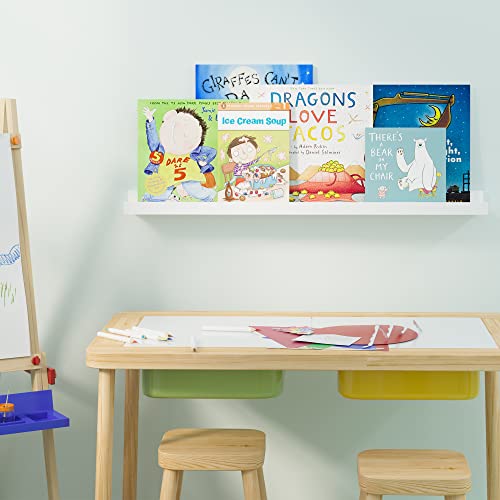 Wallniture Denver Floating Shelves For Kids Room Decor, 30" White Kids Bookshelf Picture Frames Ledge Shelves, Toddler Toys Storage, Set Of 2 #TOP1