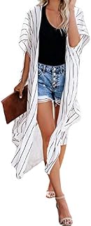Sidefeel Women Summer Striped Kimono Cardigan Beach Outwear One Size White