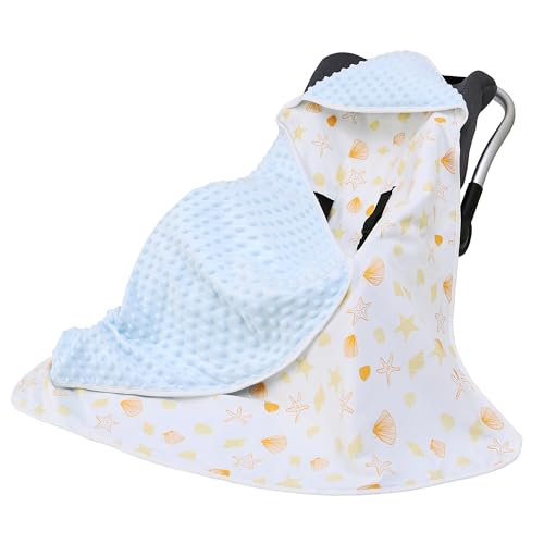 Miracle Baby Manta Envolvente para Bebé 90 x 90 cm, Manta Saco Capazo Universal para Asiento de Coche Bebé, Cochecito, Doble Capa, Adecuado para Todo el Año (Estrella de Mar)