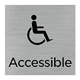 Pictogramme Accessibilité Handicap (Q1001). Signalisation Porte 150 x 150 mm. Autocollant souple ou plaque alu brossé 2 mm ep. - Adhésif aspect aluminium brossé - Adhésif aspect aluminium brossé -