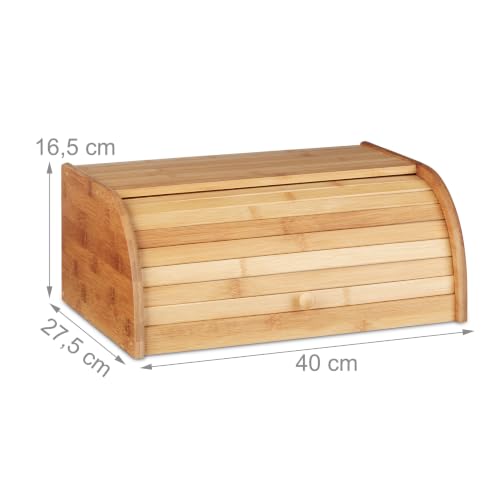 Foto von Relaxdays Brotkasten Bambus HBT: 16,5 x 40 x 27,5 cm Rollbrotkasten für aromadichte Brot Aufbewahrung Brotkiste mit Rolldeckel als Brottrommel oder Brotwächter für Brötchen und Gebäck, natur