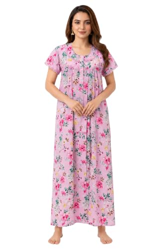 Image of Chikankari Nighty| Nighty for Women Stylish| Night Gown for Women Stylish| All-Over Chikankari Design| Premium Blend Cotton Fabric| Elegant Lace Yoke| Lightweight & Breathable Fabric|