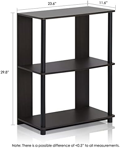 Furinno Simple Design 3-Tier Bookcase/Bookshelf/Display Rack with Stainless Steel Tubes, Engineered Wood, Walnut/Black, one Size