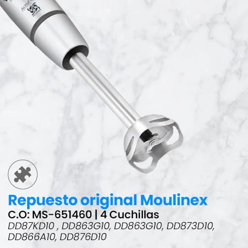 Miniatura 5 de Anakel Home Repuesto Brazo De Batidora Ms-651460 Compatible Con Moulinex Dd87kd10 Acero Inoxidable, 4 Cuchillas