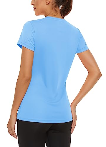 Magcomsen Athletic Shirts For Women Rash Guard Tops Sports Tee Shirts Blue Fitted T Shirts Sun Protective Clothing Women Fitness Shirts Spf 50+,2Xl #TOP2