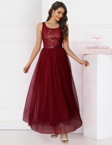 Image of BeryLove Sequin Dress for Woman Vintage A Line Wedding Formal Swing Mesh Dress Sleeveless Cocktail Maxi Gowns