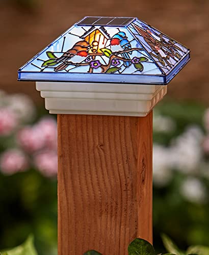 Faux Stained Glass Solar Post Cap Light with Various Birds Motif