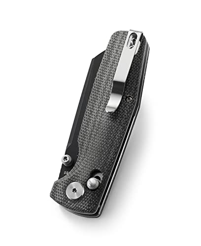 Bestech Knives Pocket Folder Folding Knife: 3.07" D2 Steel Black Cleaver Blade, Micarta Scales, Thumbstud, B-Lock, Edc Steel Clip, Bg43A-2 (Black Micarta) #TOP3