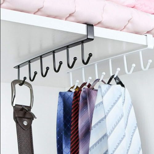 JINTANG 2-Pack Mug Hooks Under Shelf, Under Shelf Mug Holder with 6 Hooks, Under-Cabinet Hanger Rack with Adhesive/Screw, Under Cupboard Storage for Towels, Coats, Handbags, Clothes, and Robes (Black) - Image 5