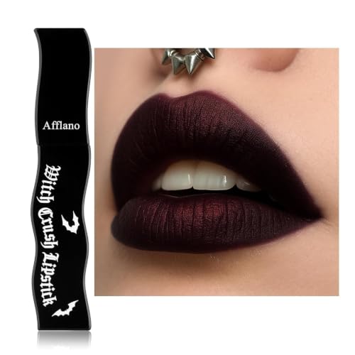 Goth Lip Gloss Highly Pigmented Matte Burgundy Dark Lipstick with Shimmer Silky Long Lasting Goth Makeup Shiny Lip Stain for Women Moisturizing Lipstick for Daily Halloween Vampire Witch Theater