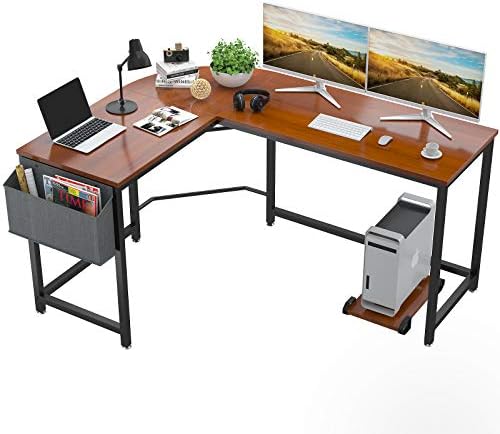 Foxemart L Shaped Desk Corner Desk 58" Computer Gaming Desk PC Table Writing Workstation for Home Office, Large L Study Desk 2 Person Multi-Usage Tables Modern Simple Desk with Storage Bag & CPU Stand
