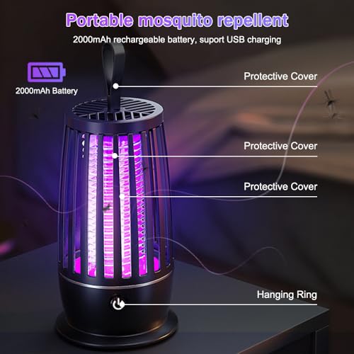 Insektenvernichter Elektrisch, 2 In 1 Mückenlampe 2000mAh, Elektrische Fliegenfalle mit UV-Lampe, Fliegenfalle Elektrisch für Schlafzimmer Camping Garten