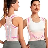 SHAPERKY Posture Corrector for Women for Support: Back Brace for Full Back Support - Adjustable Shoulder Straightener for Women and Men (Pink, S)