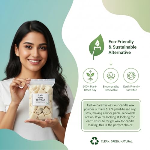 Image of 100% Pure Soy Wax for Candle Making (1kg) - Natural SOYA Wax for Candle Making | Premium Candle Wax 1kg for Scented Candles, Wax Melts & Massage | High-Quality Soy Wax 1kg Pack for DIY Crafts