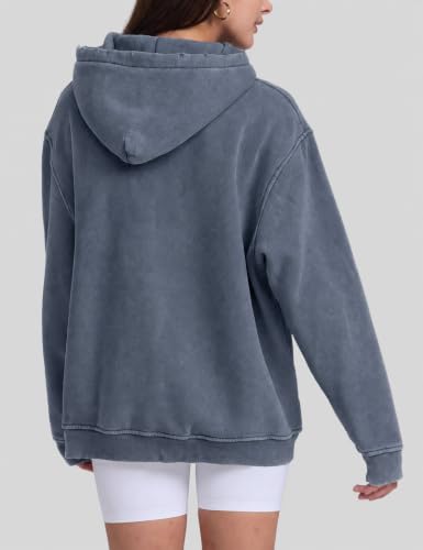 Image of FAIABLE Womens Oversized Acid Wash Hoodie Unisex Heavyweight Fleece Cotton Hoodies Vintage Washed Sweatshirt for Women