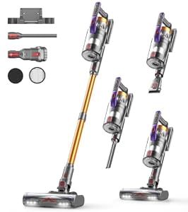 Staubsauger Kabellos 50KPA/600W/75Mins, 1.8L Akku Staubsauger mit LED-Display&Anti-Tangle-Bür... Selbststehend, Ultraleise Cordless Vacuum Cleaner, für Tierhaare/Teppiche/Hartböde...