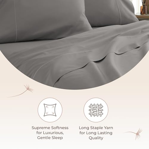 Image of Certified Organic Twin Flat Sheet Only - 100% Organic Cotton Top Sheet with Luxurious Soft and Breathable 300 Thread Count Sateen Weave Finish - GOTS & Fairtrade Certified (Stone, Twin)