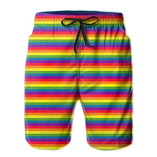 Swim Trunks Raya Arcoiris LGBT Bañador Hombre Cintura con Cordón Bañadores De Surf Impermeable Drawcord Pantalones Cortos para Entrenamiento, Vacaciones, Gimnasio S