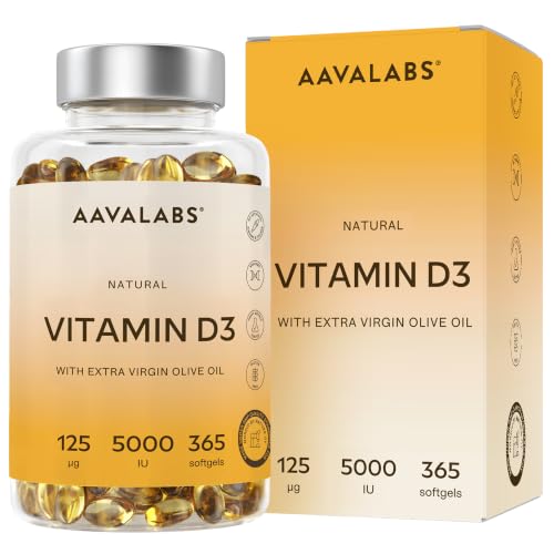 Vitamina D3 Natural [5000 UI] Depot - Altamente Concentrada - con Aceite de Oliva Extra Virgen para una Absorción Óptima - Favorece la Función Ósea e Inmunológica - Complemento Alimenticio - 365 Cáps