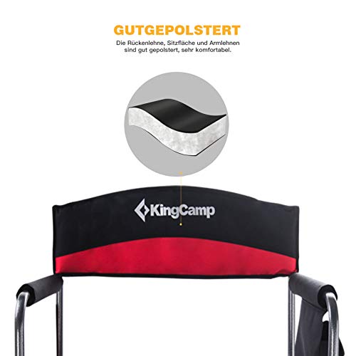 Kingcamp Directors Side Table, Cup Holder And Storage Pocket Heavy Duty Portable Folding Chair For Outdoor Camp, Patio, Lawn, Garden, Trip, Sports, Fishing, Oversized, Black/Red #TOP7