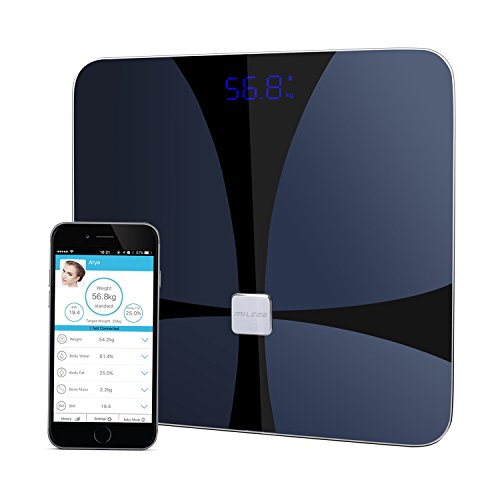 Milcea Body Fat Scale ITO Conductive Bluetooth Smart Scale with iOS Android App for Body Weight, Accurate Measurements BMI, Body Fat, Muscle Mass, Water, Bone Mass and Visceral Fat