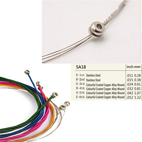 Colorful Acoustic Guitar Strings.3 Packs.e B-Stainless Steel. G D A E-Colorful Coated Copper Alloy Wound.normal Tension.011-.052 #TOP3