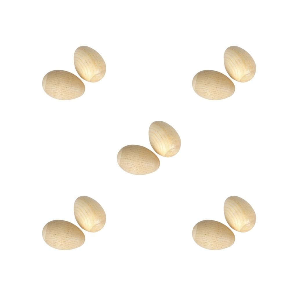 Juego de 5 maracas de madera para huevos de mano, instrumento para adultos y niños, M, color beige