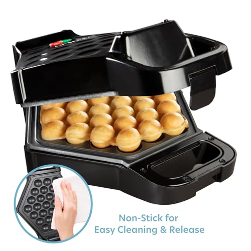 Bubble Waffle Maker - Electric Non stick Hong Kong Egg Waffler Iron Griddle w/Ready Indicator Light - Ready in under 5 Minutes- Free Recipe Guide Included, Make Delicious Waffle Ice Cream Cones, Gift