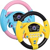 VOSCHOIX 2PCS Kids Steering Wheel Toy，Plastic Multifunctional Simulated Driving Controller Early Education Wheel Toy with Light Music for Kids