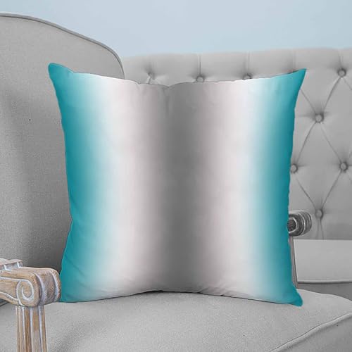 Turquoise White Grey Decorative Pillowcase 16''x16'', Gradient Country Minimalist Color Throw Pillow Covers Soft Cushion Case for Couch Sofa Bedroom Living Room, Pillowcase Boho Decor