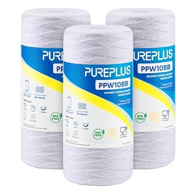 PUREPLUS 25 Micron 10 x 4.5 Whole House String Wound Sediment Filter for Well Water, Replacement Cartridge for 84637, WPX5BB97P, PC10, CW5-BBS, 355215-45, WP10BB97P, WP5BB97P, 3Pack