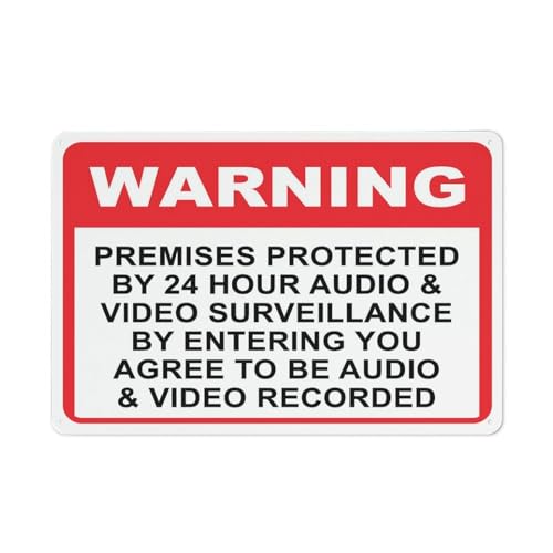 Warning Premises Protected By 24 Hour Audio & Video Surveillance Sign 8"X12" Rust Free Aluminum Signs Outdoor, Metal Tin Sign For Home, Business, Yard