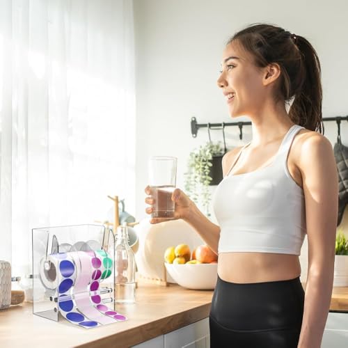 Elqubkan Etikettenspender, verstellbar, für Rollen, Acryl, Halterung für Etikettenrollen, transparent, Halterung für Aufkleber, 4 Scheiben