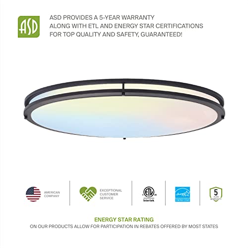 Asd 32 Inch Oval Flush Mount Ceiling Light, 45W (360W Replace), 3750 Lm, Dimmable Led Ceiling Light, 3Cct 3000K/ 4000K/ 5000K Adjustable, 120-277V, Oil Rubbed Bronze, Energy Star, Etl (2 Pack) #TOP7