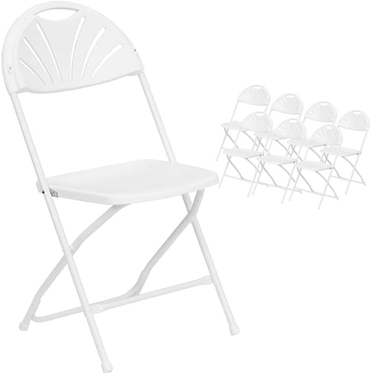 TentandTableFan Back Heavy Duty Stackable Folding Chairs | White | 300-Pound Capacity | for Events, Banquets, Parties, and Weddings | 8 Pack