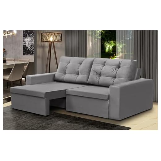 Sofá Retrátil 2 Lugares 1,80m Liz Suede Cinza Adonai Estofados