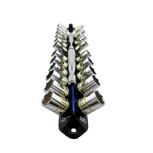 Image of Astro Tools 938VB 3 /8 inch Drive V12 Locking Magnetic Socket Organizer for 24 Sockets + Ratchet - Blue