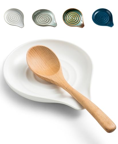 Image of LAUCHUH Spoon Rest, 5 inch Large Spoon Holder for Stove Top Ceramic Spoon Rest for Kitchen Countertop, Heat-Resistant Cooking Utensil Holder for Spatula, Tongs, Framhouse Decor, White