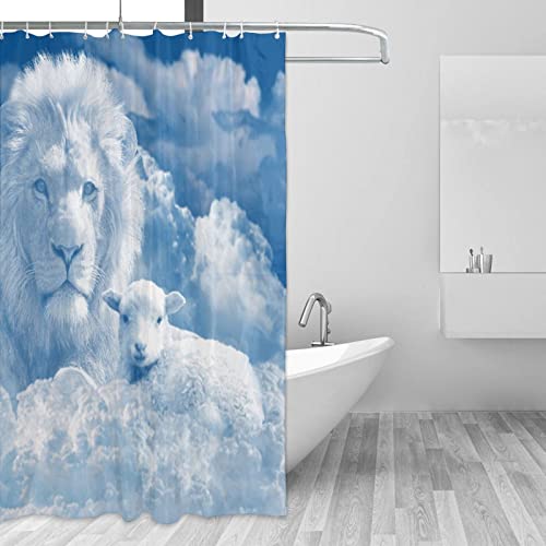 Rideau de douche lion sur les nuages Psvod pour une salle de bain poétique