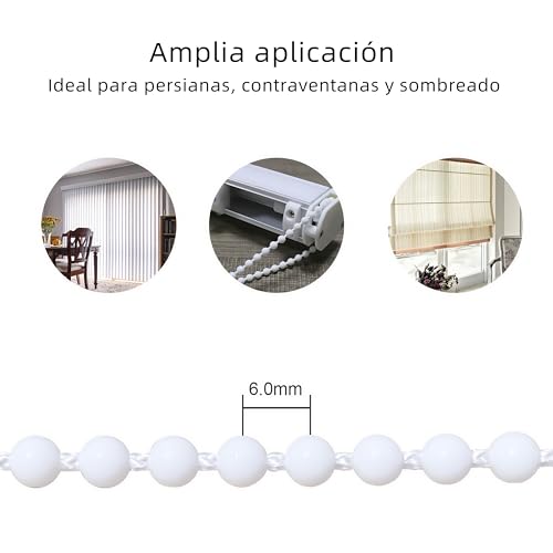 Miniatura 4 de Hasayaki Cuerda De Cadena Con Cuentas De Cortina, 3 M Con Cuentas De Cuerda Con 3 Conectores, Reparación De Persianas Enrollables - Blanco
