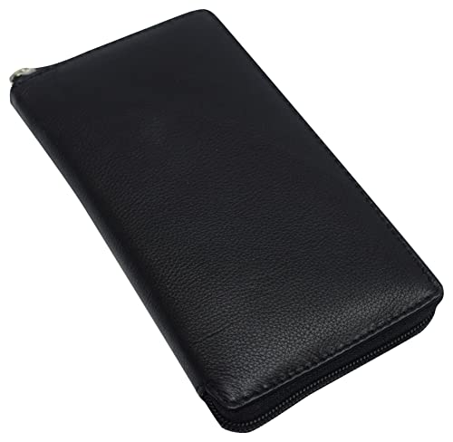 MARSHAL RFID Blocking Genuine Leather Long Bifold Zipper Checkbook Cover Wallet (Black)4