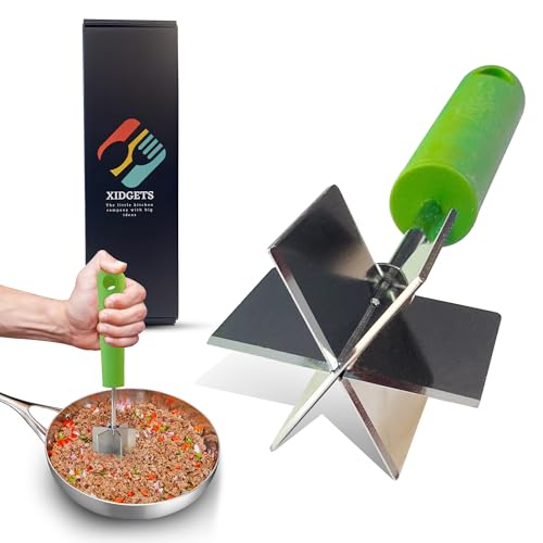 Stainless Steel Meat Chopper & Masher | 6-Blade Ground Beef Chopper Tool | Hamburger Smasher | Oversized Ergonomic Handle | Soft Grip | Dishwasher Safe - 9" (Zippy Green) by Xidgets - Image 3