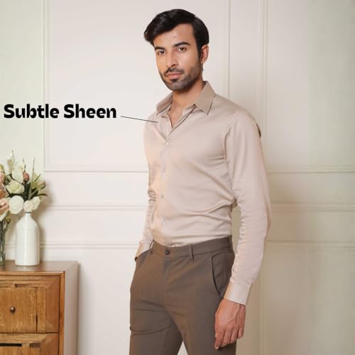 Image of SUBTRACT Men's Slim Fit Solid Spread Collar Cotton Satin Evening Shirt | Stylish Men's Wear Shirt for Office or Party