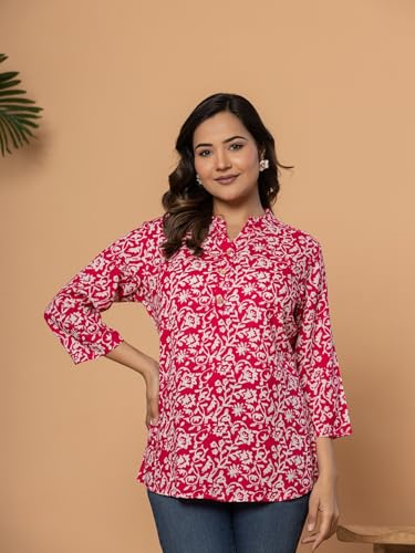 Image of Women's Cotton Printed Kurta Top | 3 /4 Sleeve Straight Kurti Casual Outings